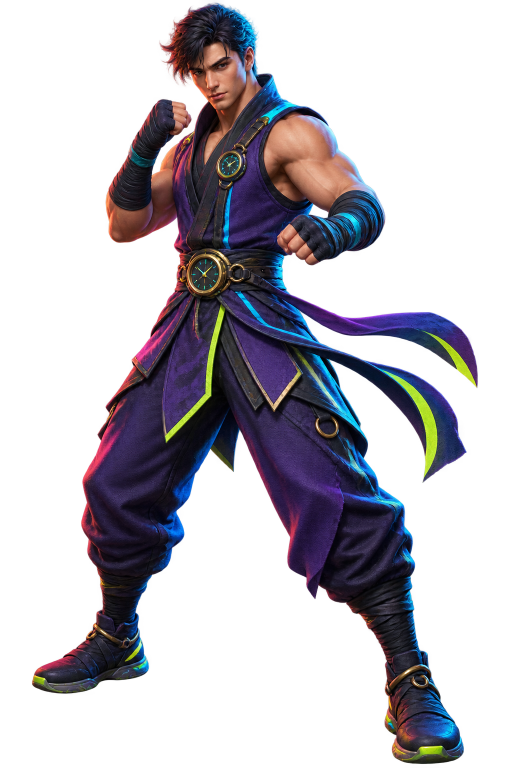 Time-Fighter founding champion in a ready stance